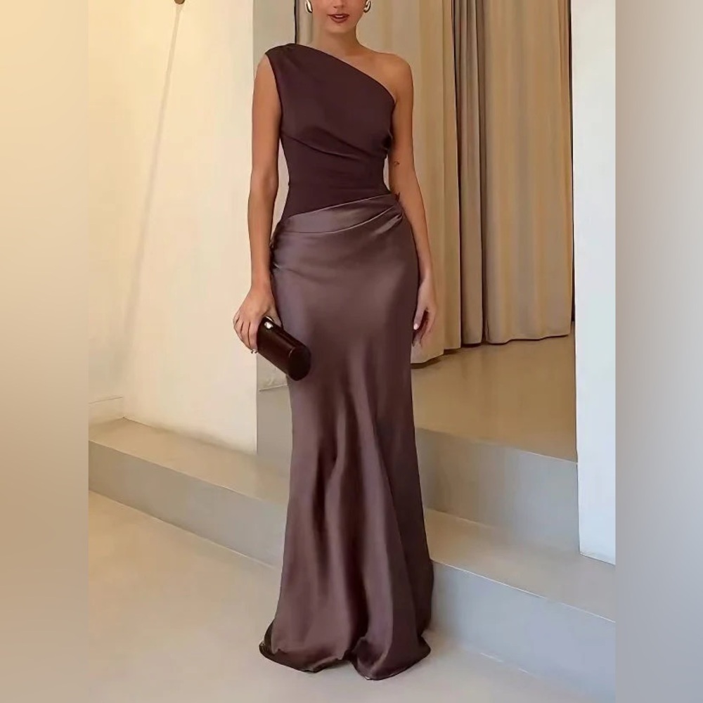 Anita™ | Elegant One Shoulder Neck Pleated Party Maxi Dress